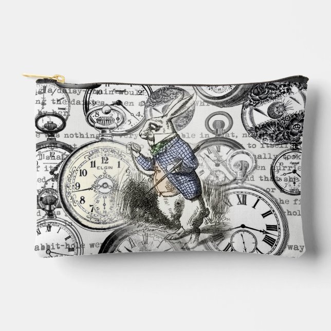 White Rabbit Alice in Wonderland Clocks Accessory Pouch (Front)