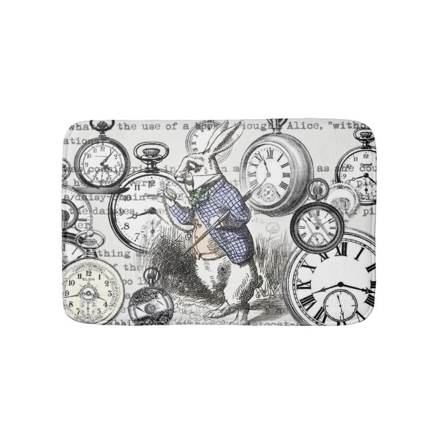 White Rabbit Alice in Wonderland Clocks Bath Mat (Front)