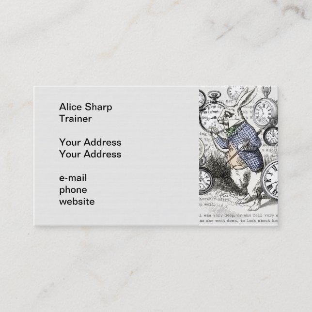 White Rabbit Alice in Wonderland Clocks Business Card (Front)