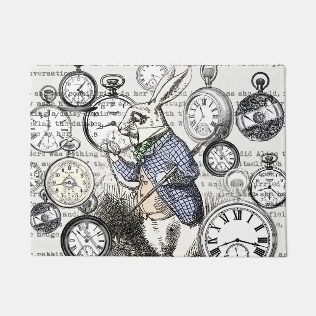 White Rabbit Alice in Wonderland Clocks Doormat (Front)
