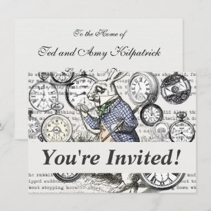 White Rabbit Alice in Wonderland Clocks Invitation