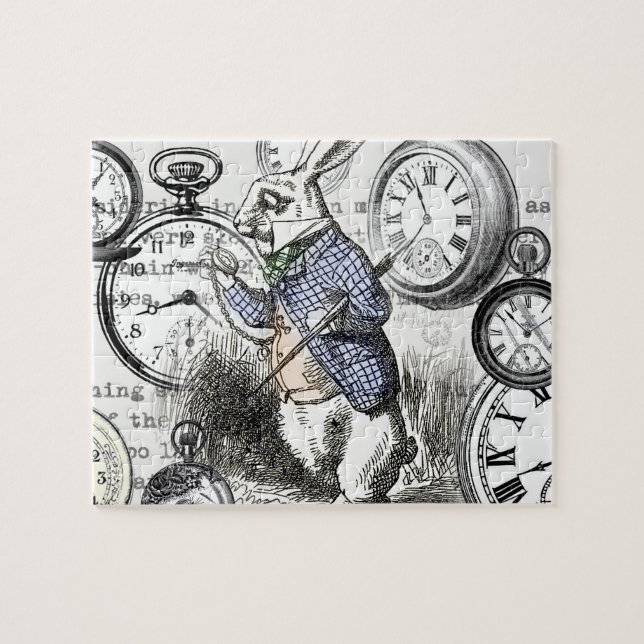 White Rabbit Alice in Wonderland Clocks Jigsaw Puzzle (Horizontal)