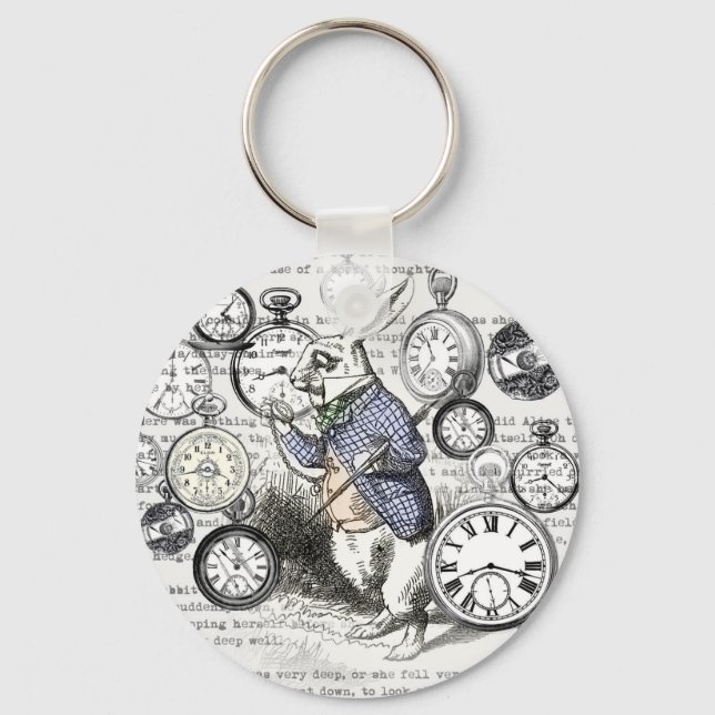 White Rabbit Alice in Wonderland Clocks Key Ring (Front)