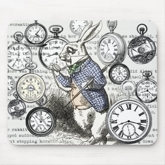 White Rabbit Alice in Wonderland Clocks Mouse Mat (Front)