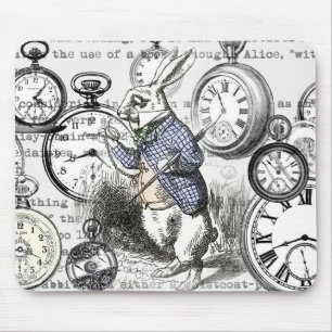 White Rabbit Alice in Wonderland Clocks Mouse Mat