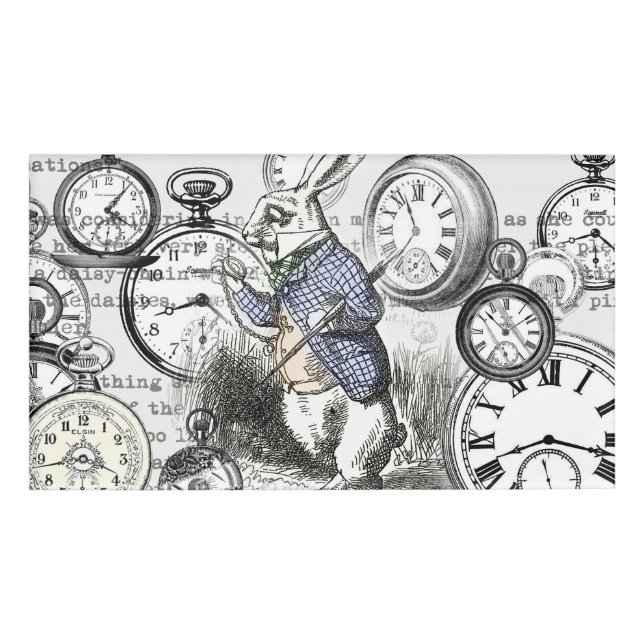 White Rabbit Alice in Wonderland Clocks Name Tag (Front)