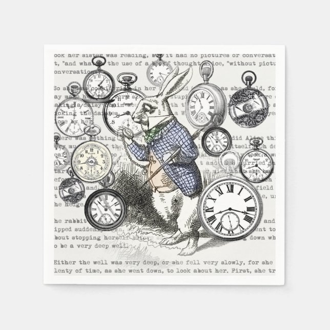 White Rabbit Alice in Wonderland Clocks Napkin (Front)