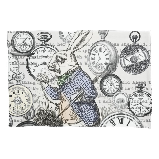 White Rabbit Alice in Wonderland Clocks Pillowcase (Front)