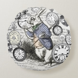 White Rabbit Alice in Wonderland Clocks Round Cushion