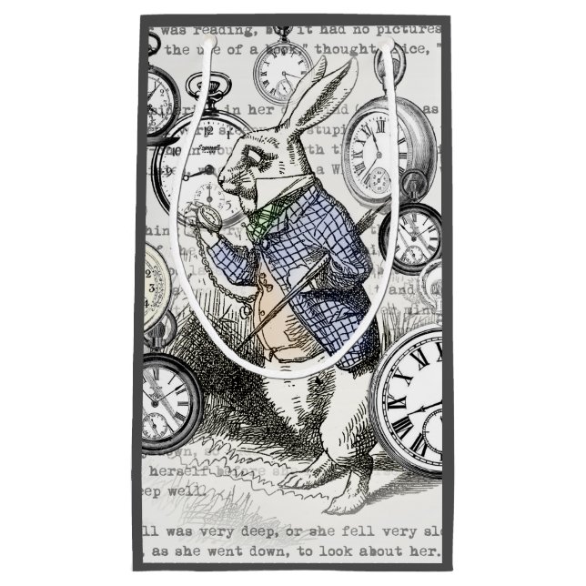 White Rabbit Alice in Wonderland Clocks Small Gift Bag (Front)