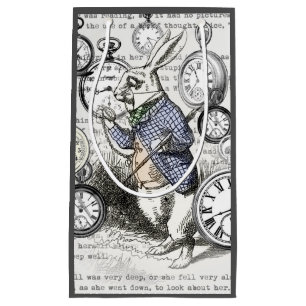White Rabbit Alice in Wonderland Clocks Small Gift Bag