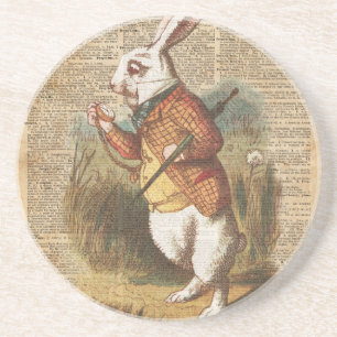 White Rabbit Alice in Wonderland Vintage Art Coaster