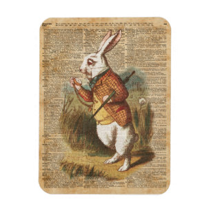 White Rabbit Alice in Wonderland Vintage Art Magnet