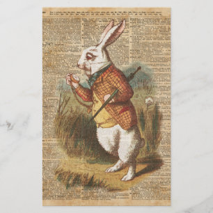 White Rabbit Alice in Wonderland Vintage Art Stationery
