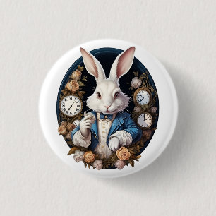White Rabbit Alice in Wonderland Watches and roses 3 Cm Round Badge