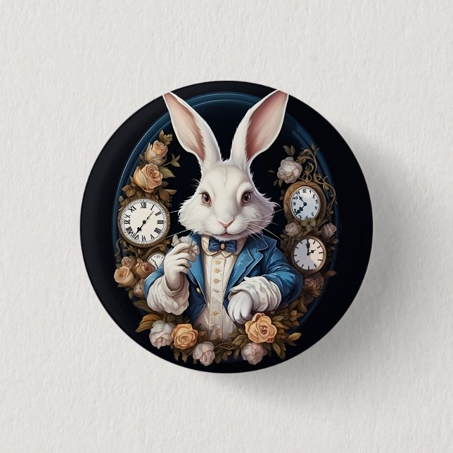 White Rabbit Alice in Wonderland Watches and roses 3 Cm Round Badge (Front)