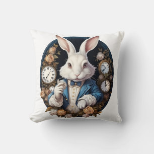 White Rabbit Alice in Wonderland Watches and roses Cushion