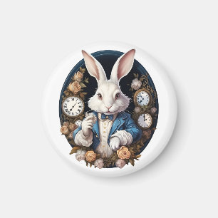 White Rabbit Alice in Wonderland Watches and roses Magnet
