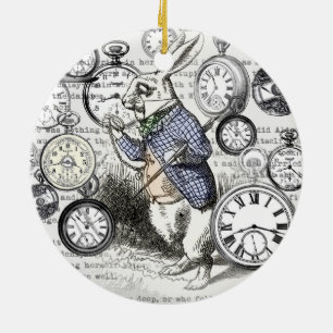 White Rabbit Alice Time Ceramic Tree Decoration
