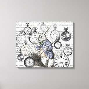 White Rabbit Alice Wonderland Clocks Art Canvas Print