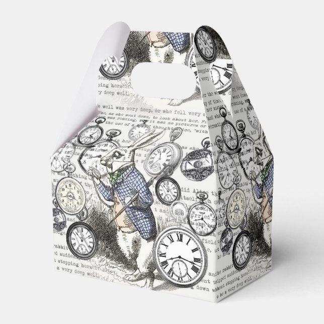 White Rabbit Alice Wonderland Clocks Art Favour Box (Front Side)