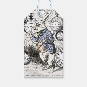 White Rabbit Alice Wonderland Clocks Art Gift Tags