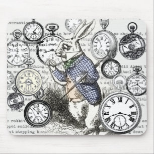 White Rabbit Alice Wonderland Clocks Art Mouse Mat