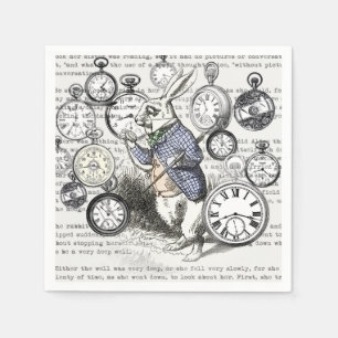 White Rabbit Alice Wonderland Clocks Art Napkin