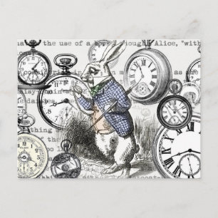 White Rabbit Alice Wonderland Clocks Art Postcard