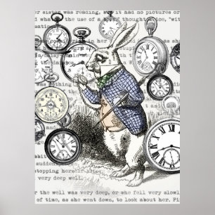 White Rabbit Alice Wonderland Clocks Art Poster
