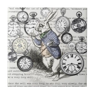 White Rabbit Alice Wonderland Clocks Art Tile