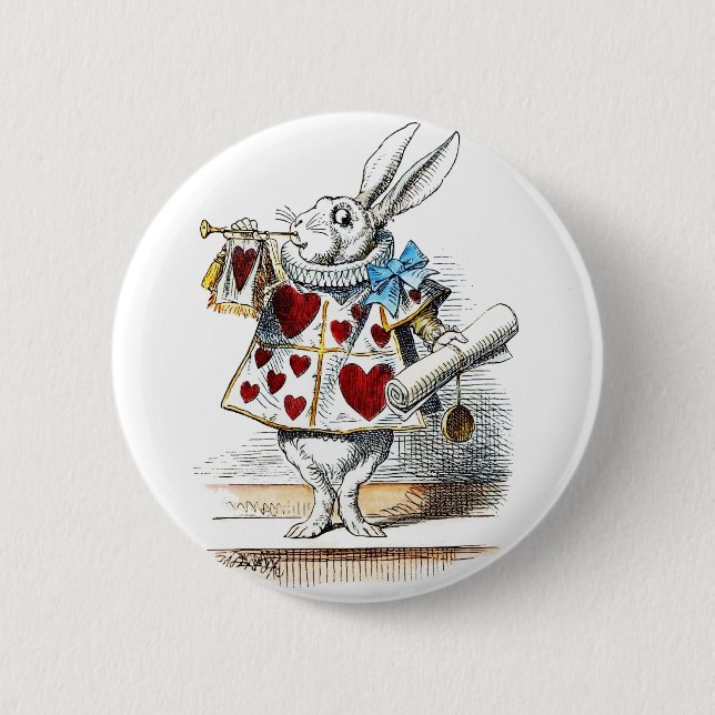 White Rabbit Alice Wonderland Hearts 6 Cm Round Badge (Front)