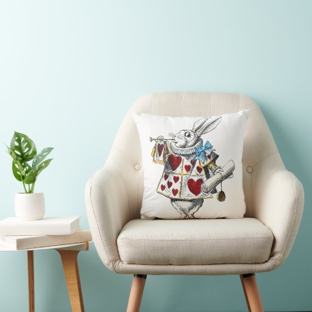 White Rabbit Alice Wonderland Hearts Cushion (Chair)
