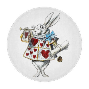 White Rabbit Alice Wonderland Hearts Cutting Board