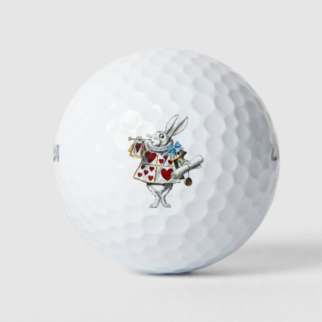 White Rabbit Alice Wonderland Hearts Golf Balls (Front)