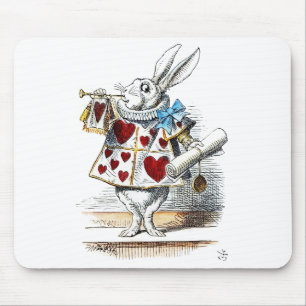 White Rabbit Alice Wonderland Hearts Mouse Mat