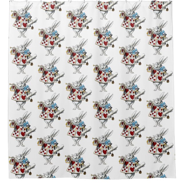 White Rabbit Alice Wonderland Hearts Shower Curtain (Front)