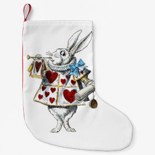 White Rabbit Alice Wonderland Hearts Small Christmas Stocking