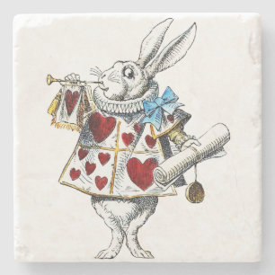 White Rabbit Alice Wonderland Hearts Stone Coaster