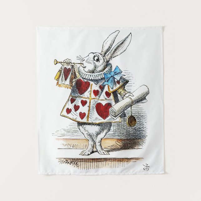 White Rabbit Alice Wonderland Hearts Tapestry (Front)