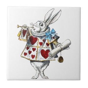 White Rabbit Alice Wonderland Hearts Tile