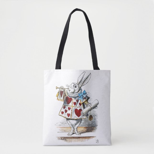 White Rabbit Alice Wonderland Hearts Tote (Front)
