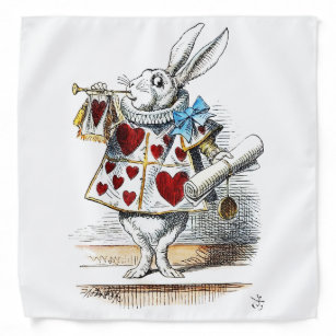 White Rabbit Alice Wonderland Hearts Tote Bandana