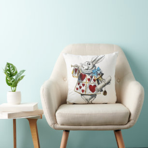White Rabbit Alice Wonderland Hearts Tote Cushion
