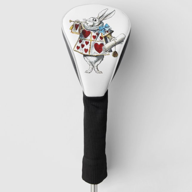 White Rabbit Alice Wonderland Hearts Tote Golf Head Cover (Front)