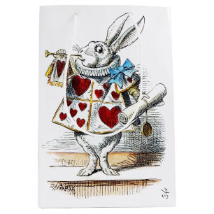 White Rabbit Alice Wonderland Hearts Tote Medium Gift Bag
