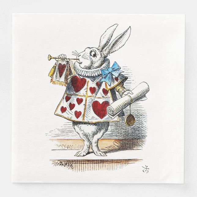 White Rabbit Alice Wonderland Hearts Tote Napkin (Front)
