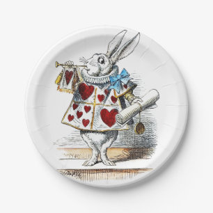 White Rabbit Alice Wonderland Hearts Tote Paper Plate