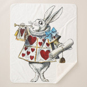 White Rabbit Alice Wonderland Hearts Tote Sherpa Blanket