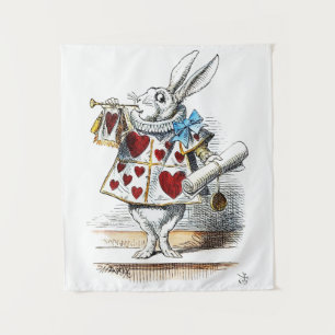 White Rabbit Alice Wonderland Hearts Tote Tapestry